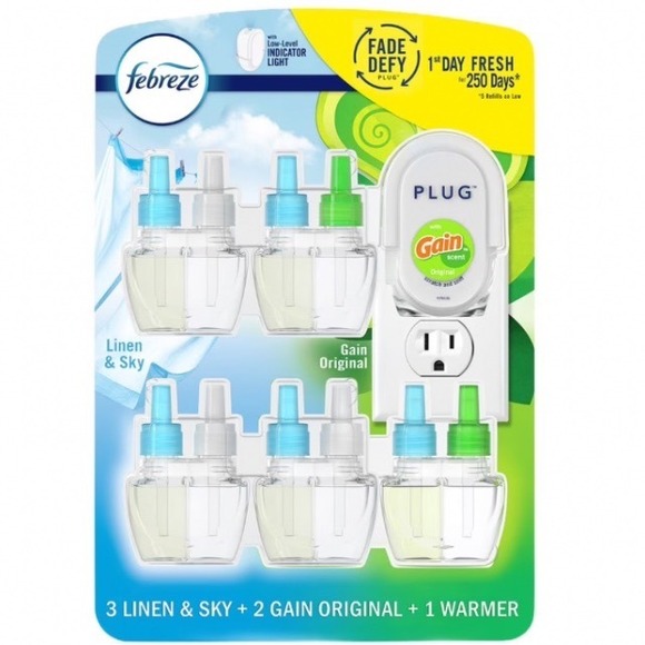 Febreze Other - Febreze Plug Air Freshener Kit 1 Warmer 5 Refills Linen & Sky Gain Original Scen